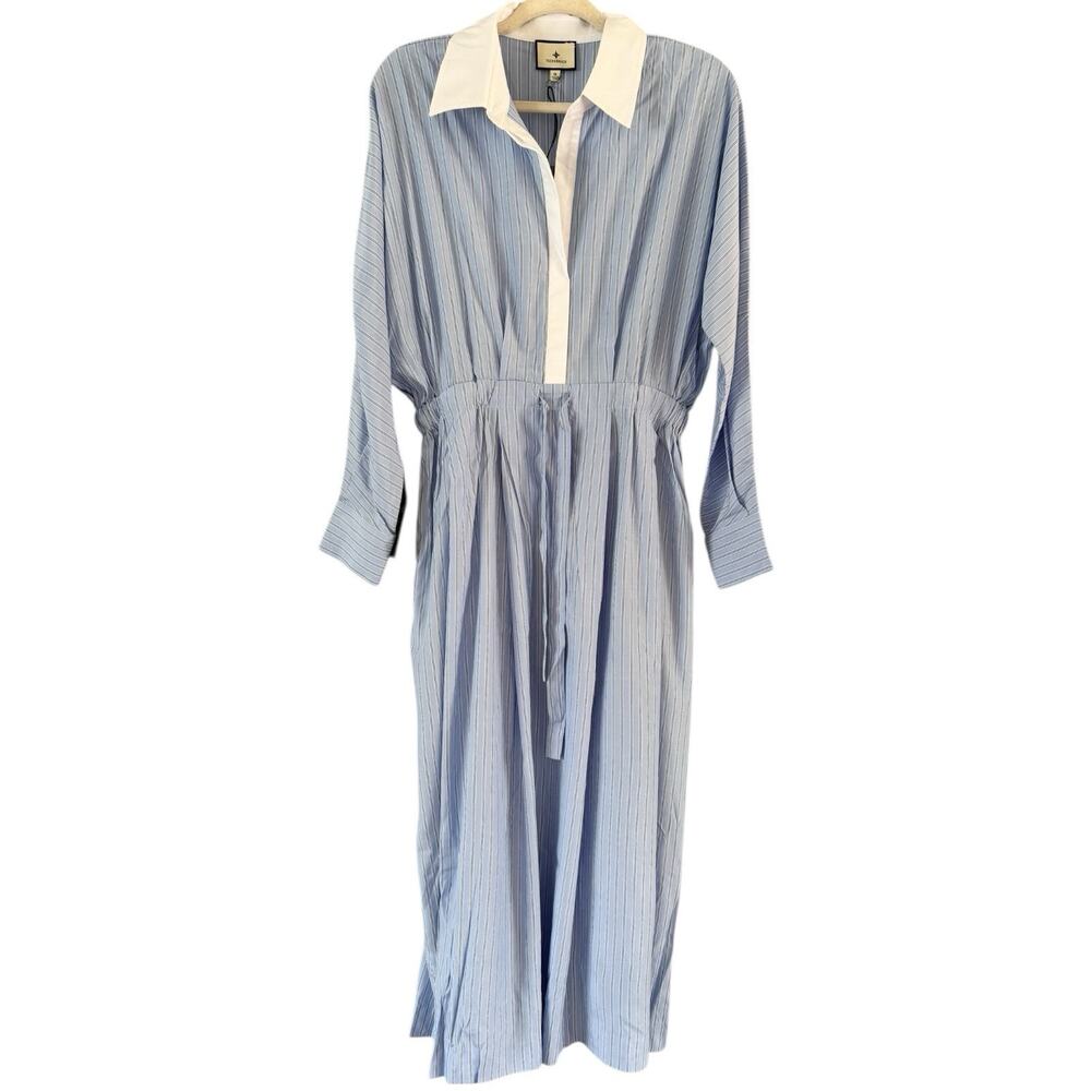 NWT Tuckernuck Blue Striped Collared Long Sleeve Midi Shirt Dress Size Medium